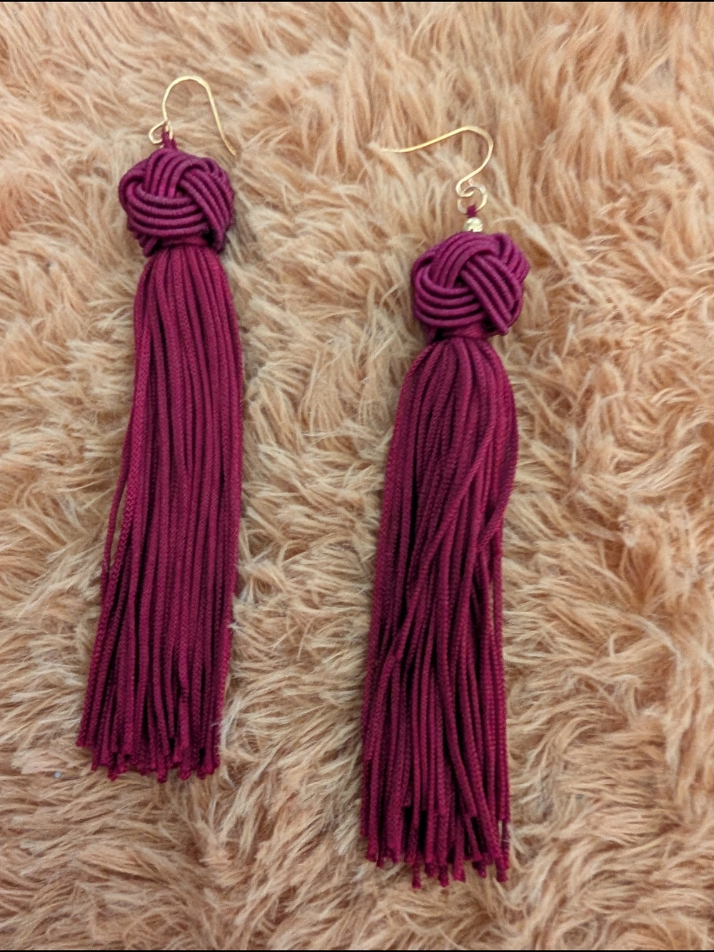 Handmade Tassel Drop Earrings in Deep Berry